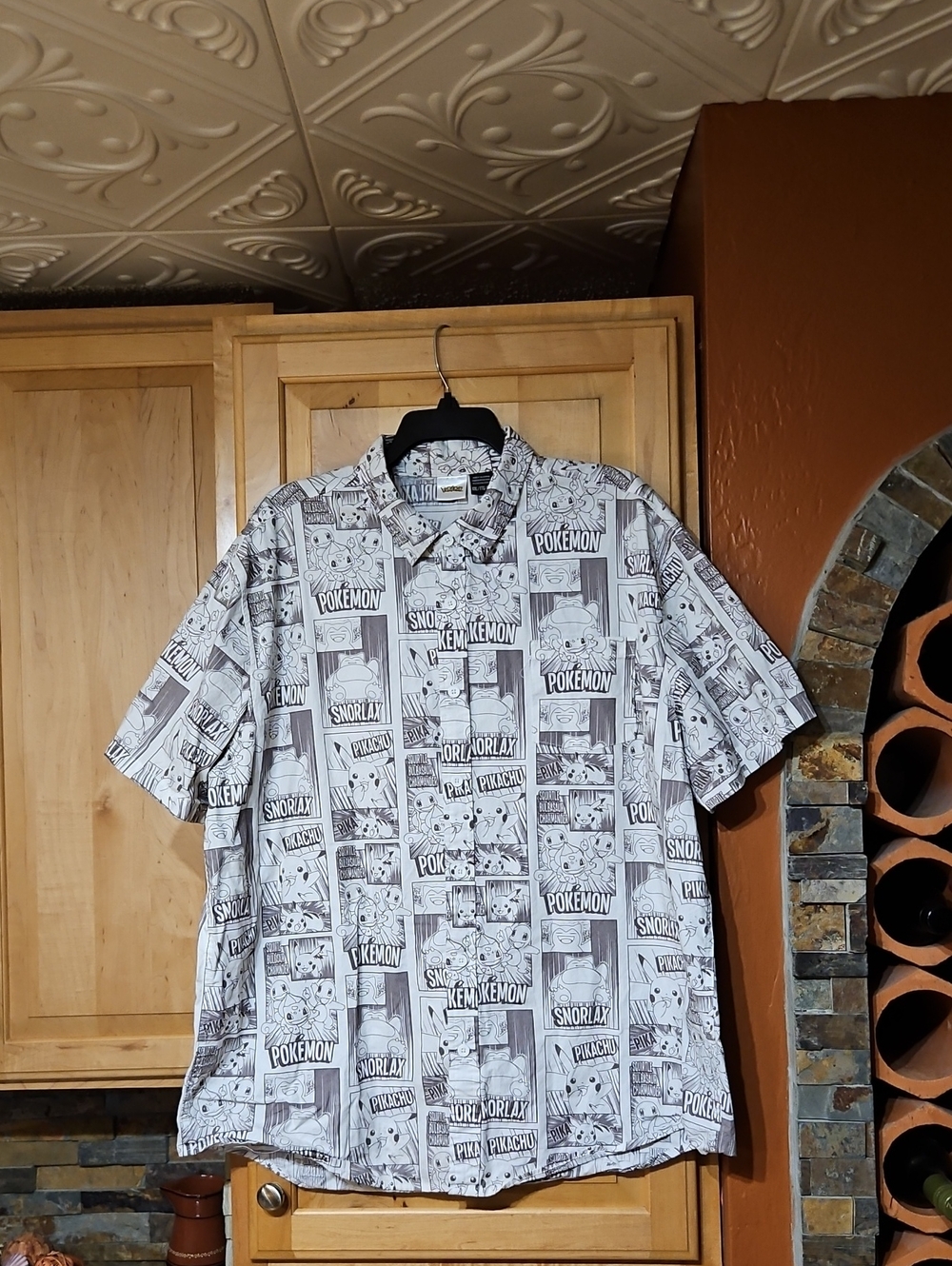 Pokemon Pikachu Snorlax All Over Print Button Up Short Sleeve Shirt Gray White